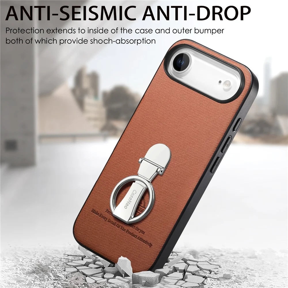 CASENEO BW-12 For iPhone Air Case Folding Kickstand Twill Texture Leather Back Cover - Brown - 6