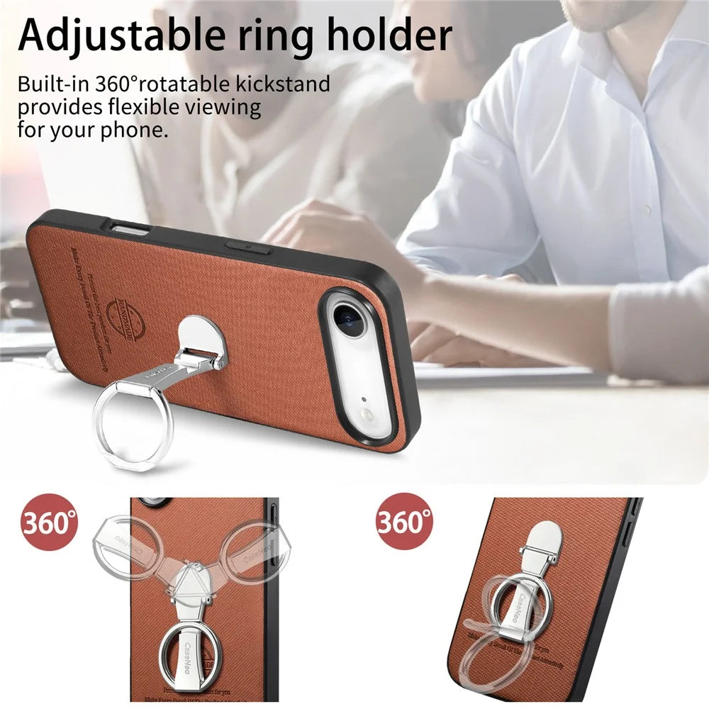 CASENEO BW-12 For iPhone Air Case Folding Kickstand Twill Texture Leather Back Cover - Brown - 7