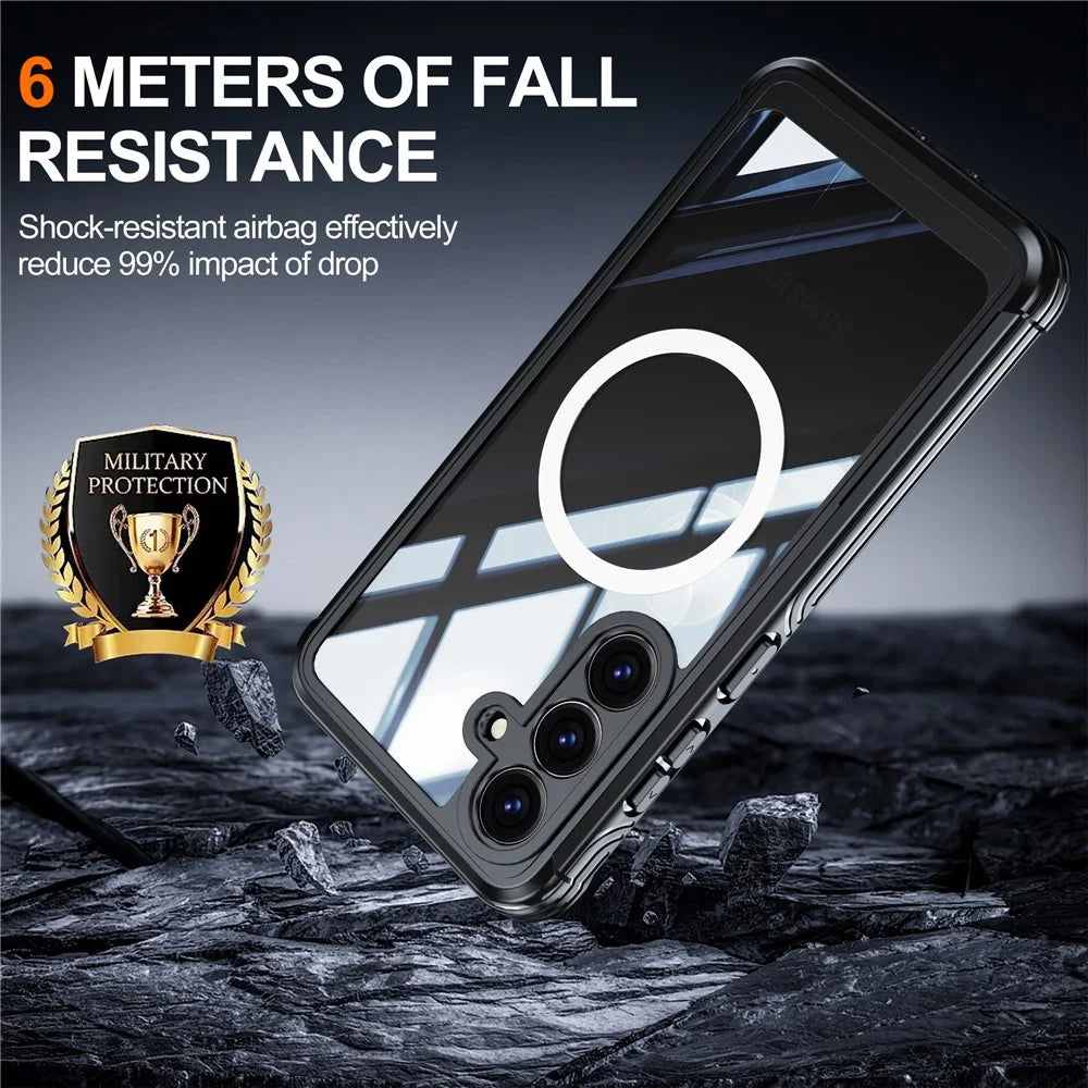 For Samsung Galaxy S25 FE Magnetic Case PC + TPU Phone Cover with Tempered Glass Screen Film - Black - 4