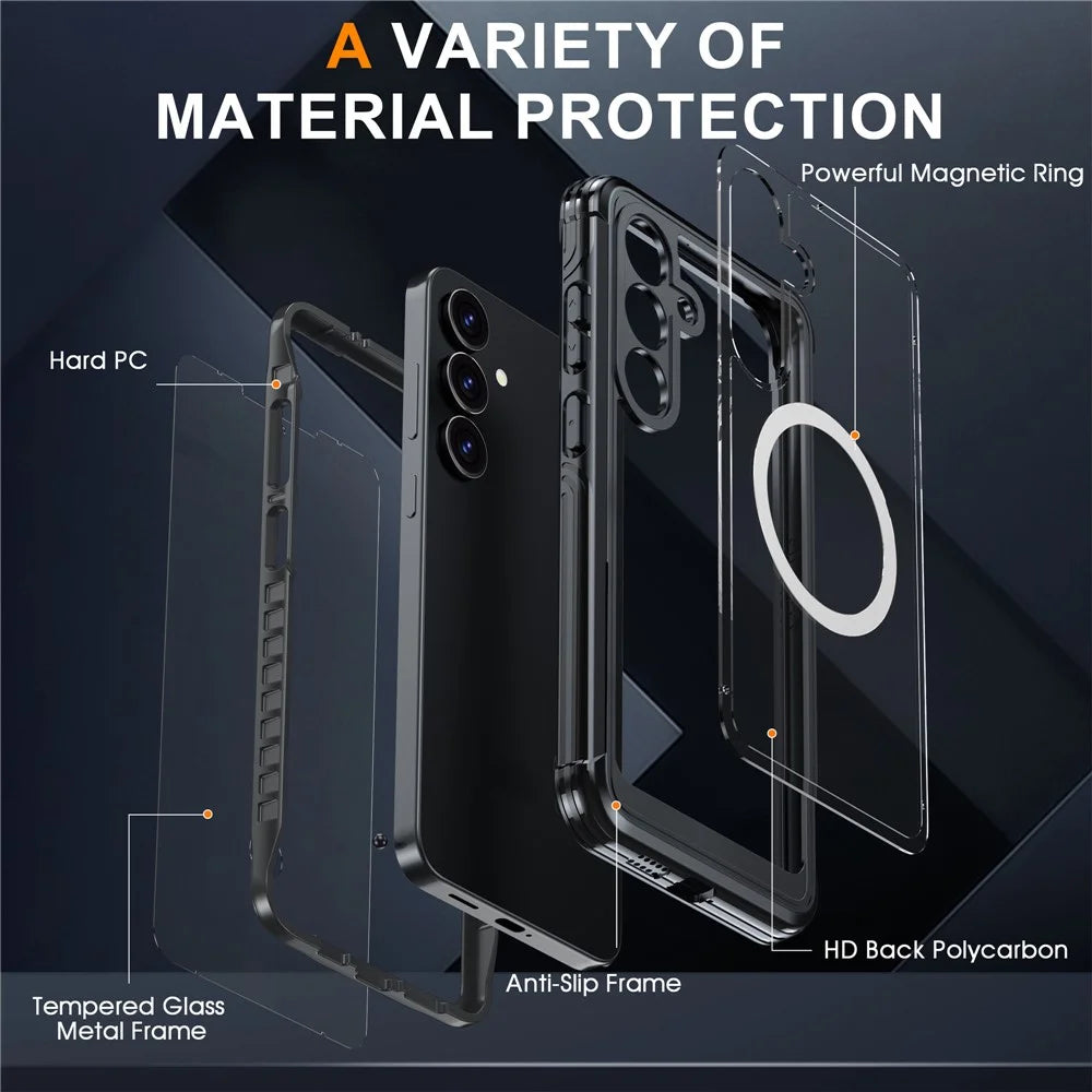 For Samsung Galaxy S25 FE Magnetic Case PC + TPU Phone Cover with Tempered Glass Screen Film - Black - 7