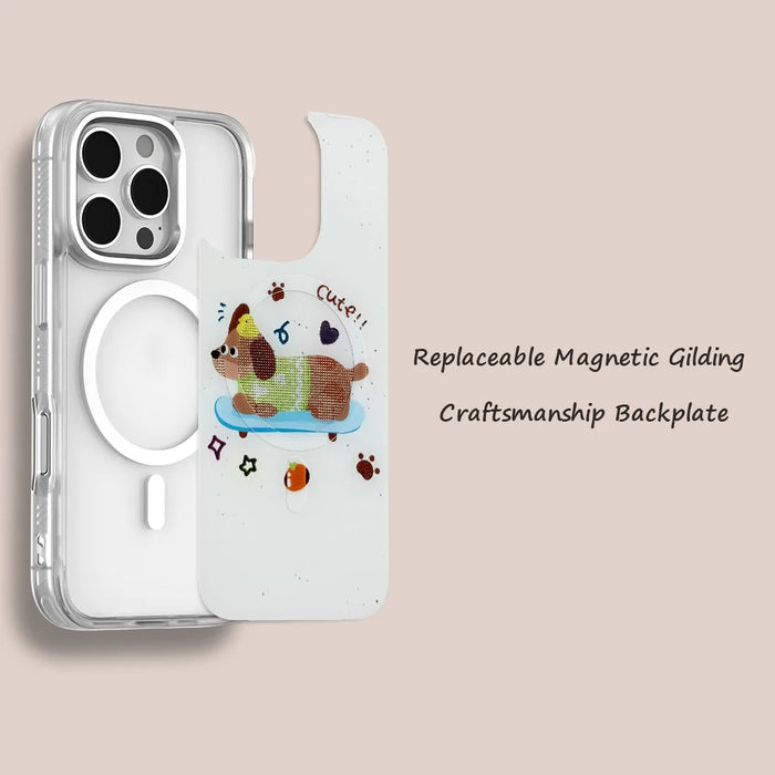 For iPhone 16 Pro Max Magnetic Case TPU PC Phone Cover with Skateboarding Dachshund Backplate - Pink - 5