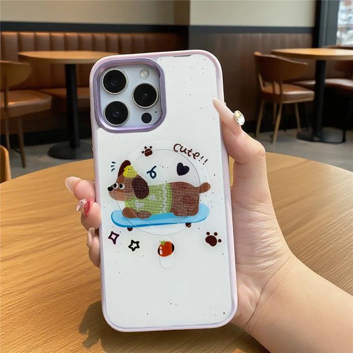 For iPhone 16 Pro Magnetic Case TPU PC Phone Cover with Skateboarding Dachshund Backplate - Green - 7