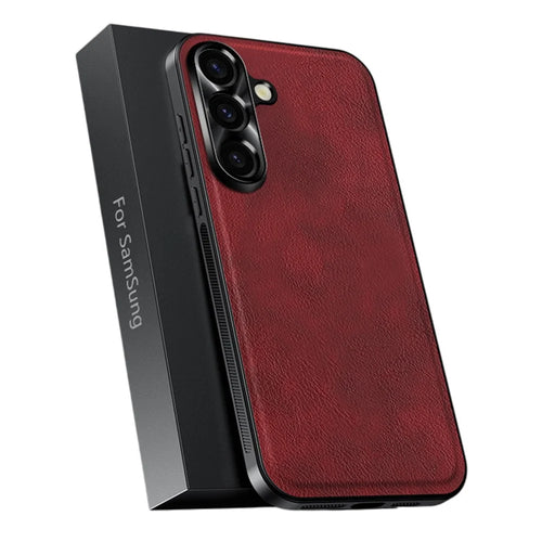 For Samsung Galaxy A56 5G Case PU + TPU + PC Phone Back Cover with Metal Lens Frame - Wine Red - 1