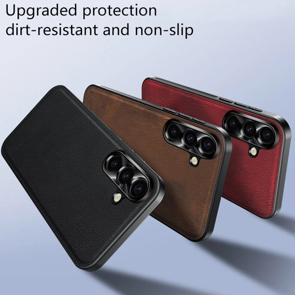 For Samsung Galaxy A56 5G Case PU + TPU + PC Phone Back Cover with Metal Lens Frame - Wine Red - 7