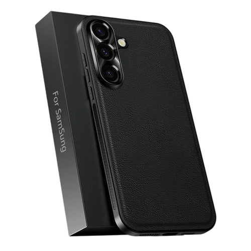 For Samsung Galaxy A36 5G Case PU + TPU + PC Phone Back Cover with Metal Lens Frame - Black - 1
