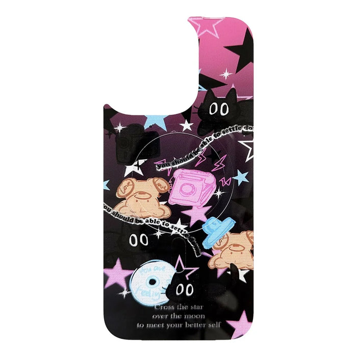 For iPhone 16 Pro Max Magnetic Case TPU PC Phone Cover with Detachable Brown Bear Slide Backplate - Pink - 2