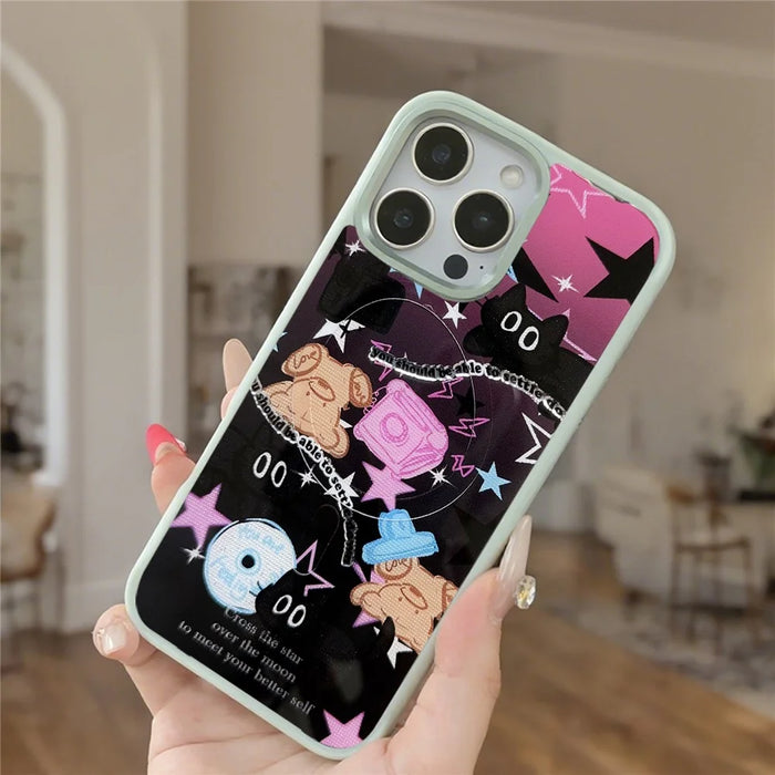 For iPhone 16 Pro Max Magnetic Case TPU PC Phone Cover with Detachable Brown Bear Slide Backplate - Pink - 4