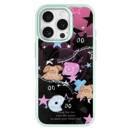 For iPhone 16 Pro Magnetic Case TPU PC Phone Cover with Detachable Brown Bear Slide Backplate - Green - 1