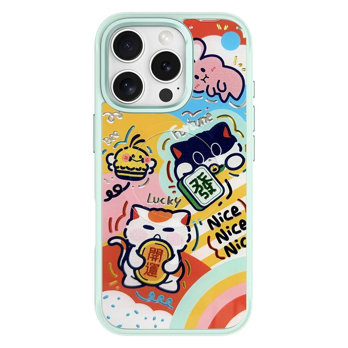 For iPhone 16 Pro Magnetic Case TPU PC Phone Cover with Detachable Green Lucky Cat Backplate - Green - 1