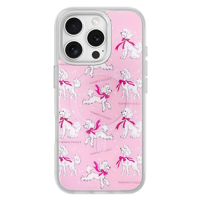 For iPhone 16 Pro Max Magnetic Case TPU PC Phone Cover with Detachable Running Dog Backplate - Silver - 1