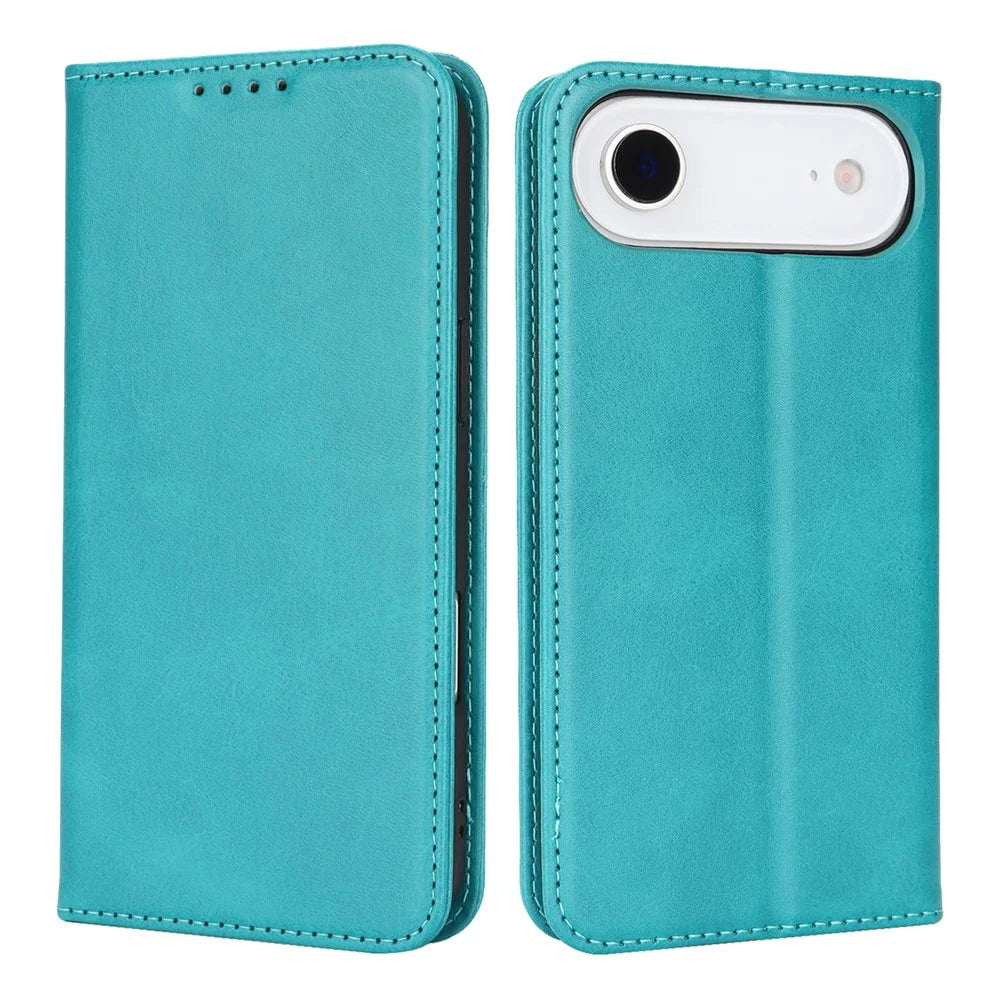 For iPhone Air Case PU Leather Calf Textured Magnetic Closing Smart Phone Cover - Sky Blue - 1