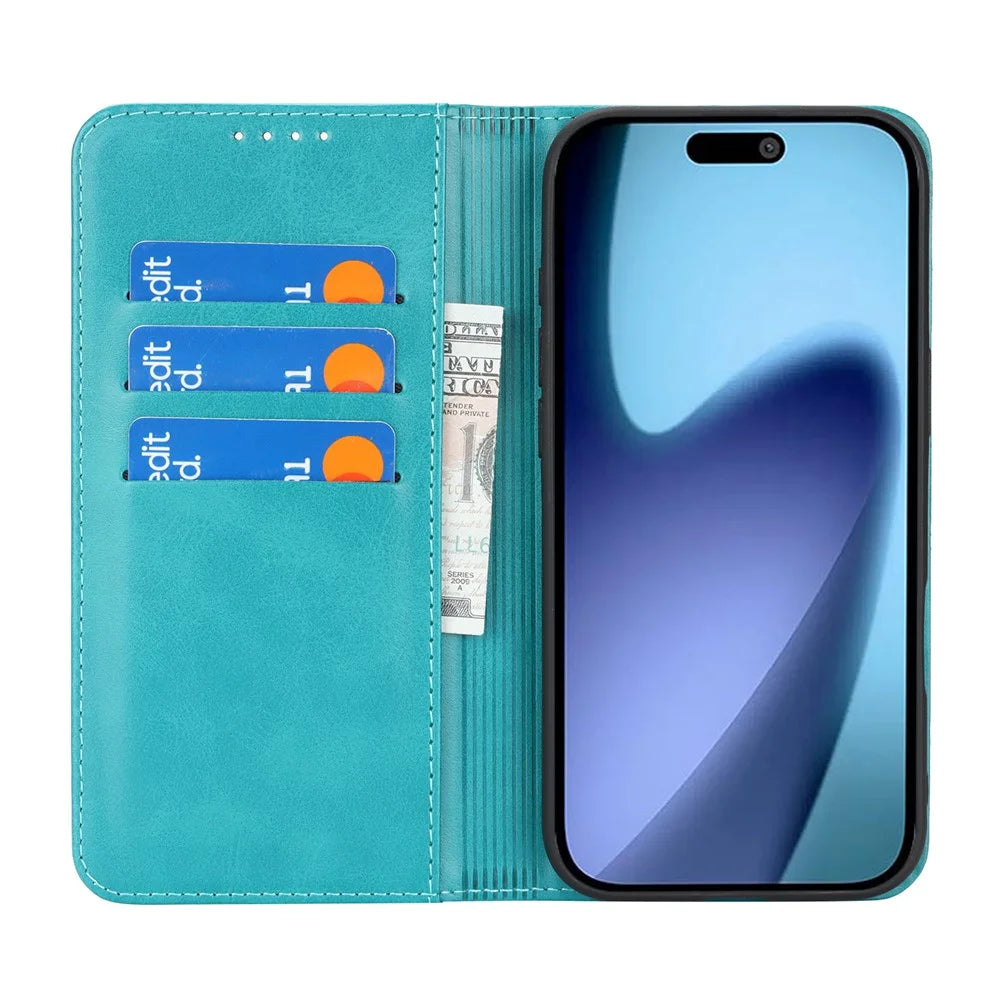 For iPhone Air Case PU Leather Calf Textured Magnetic Closing Smart Phone Cover - Sky Blue - 2