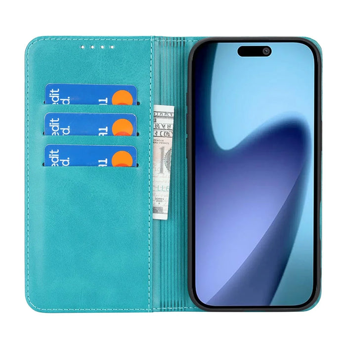 For iPhone Air Case PU Leather Calf Textured Magnetic Closing Smart Phone Cover - Sky Blue - 2
