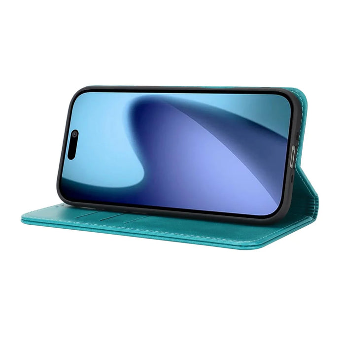 For iPhone Air Case PU Leather Calf Textured Magnetic Closing Smart Phone Cover - Sky Blue - 4