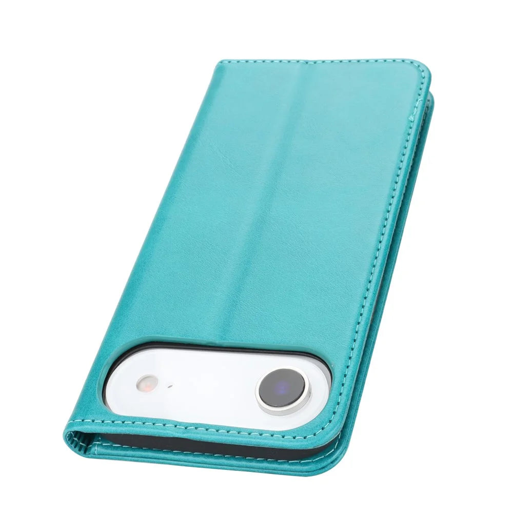 For iPhone Air Case PU Leather Calf Textured Magnetic Closing Smart Phone Cover - Sky Blue - 7