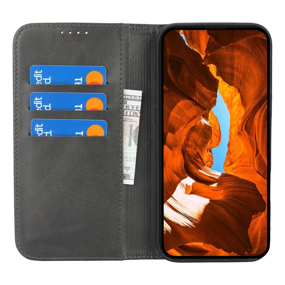 For iPhone 18 Pro Max / 17 Pro Max Case PU Leather Calf Textured Magnetic Closing Smart Phone Cover - Black - 2