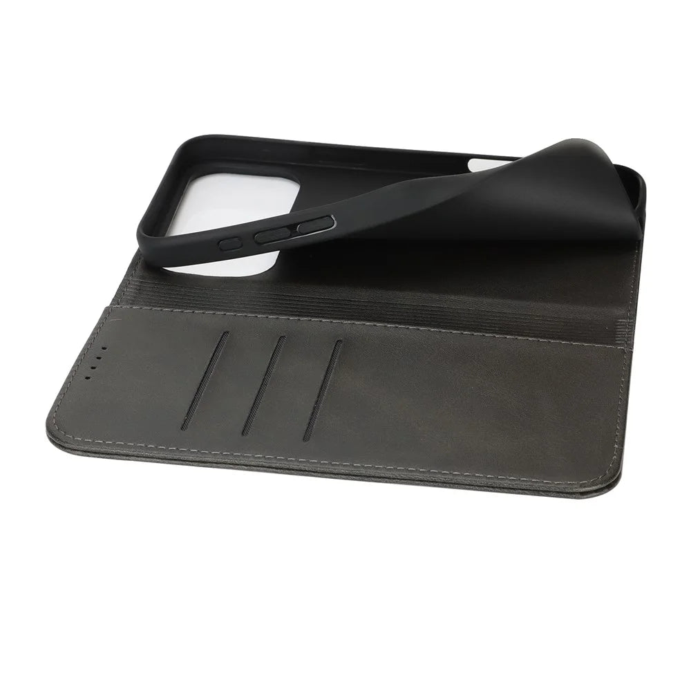 For iPhone 18 Pro Max / 17 Pro Max Case PU Leather Calf Textured Magnetic Closing Smart Phone Cover - Black - 5