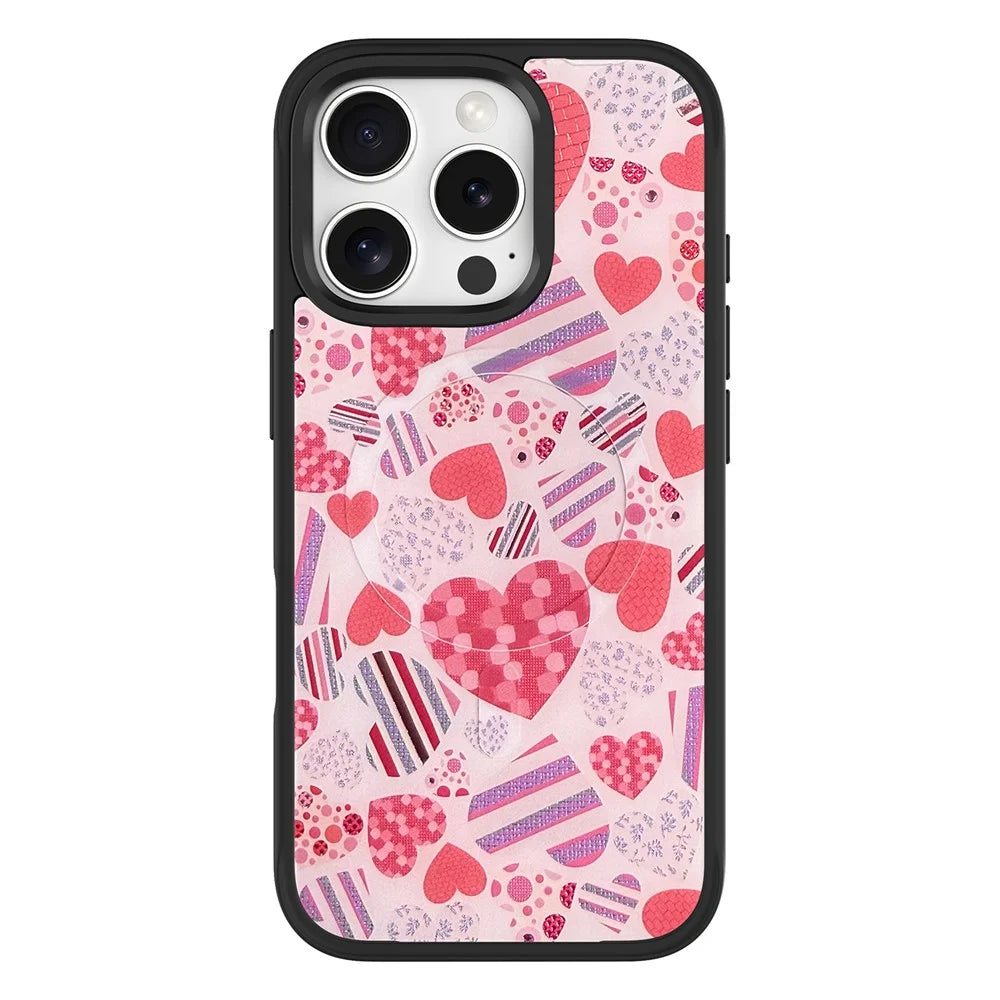 For iPhone 16 Pro Max Case Compatible with MagSafe Phone Cover with Detachable Love Heart Pattern Backplate - Black - 1