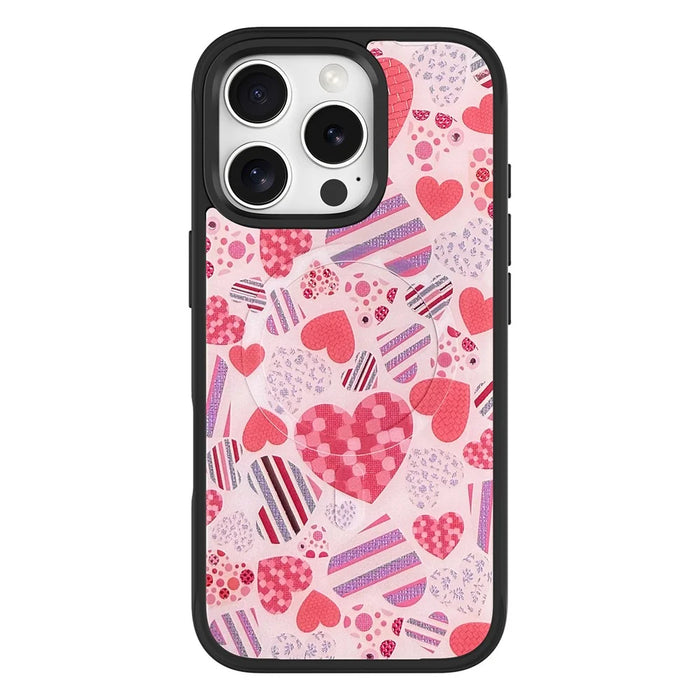 For iPhone 16 Pro Max Case Compatible with MagSafe Phone Cover with Detachable Love Heart Pattern Backplate - Black - 1