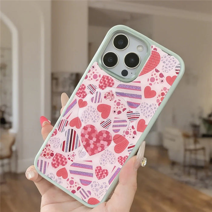 For iPhone 16 Pro Max Case Compatible with MagSafe Phone Cover with Detachable Love Heart Pattern Backplate - Black - 3