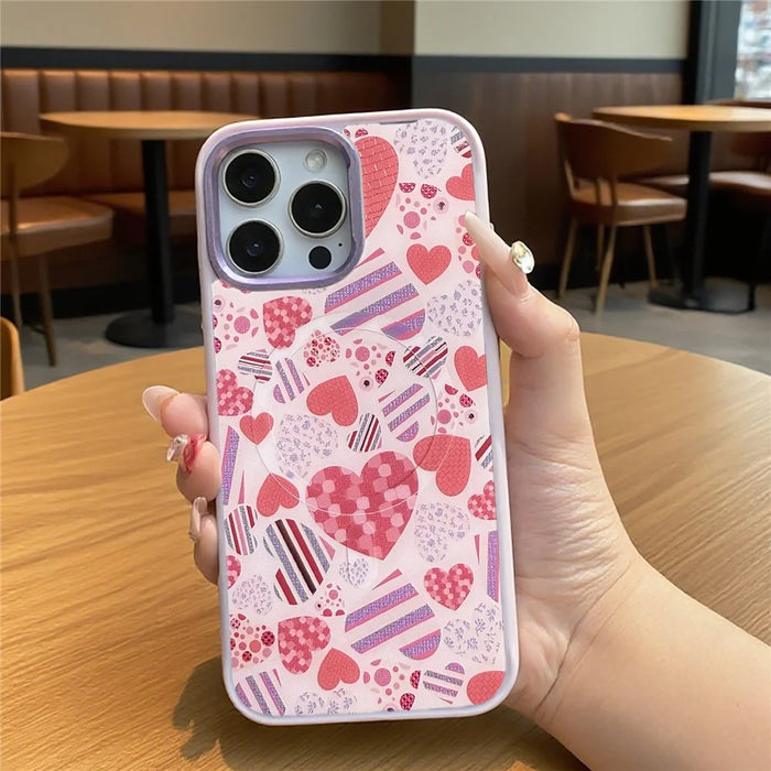 For iPhone 16 Pro Max Case Compatible with MagSafe Phone Cover with Detachable Love Heart Pattern Backplate - Black - 6