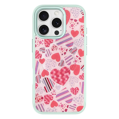 For iPhone 16 Pro Magnetic Case TPU PC Phone Cover with Detachable Love Heart Collection Backplate - Green - 1