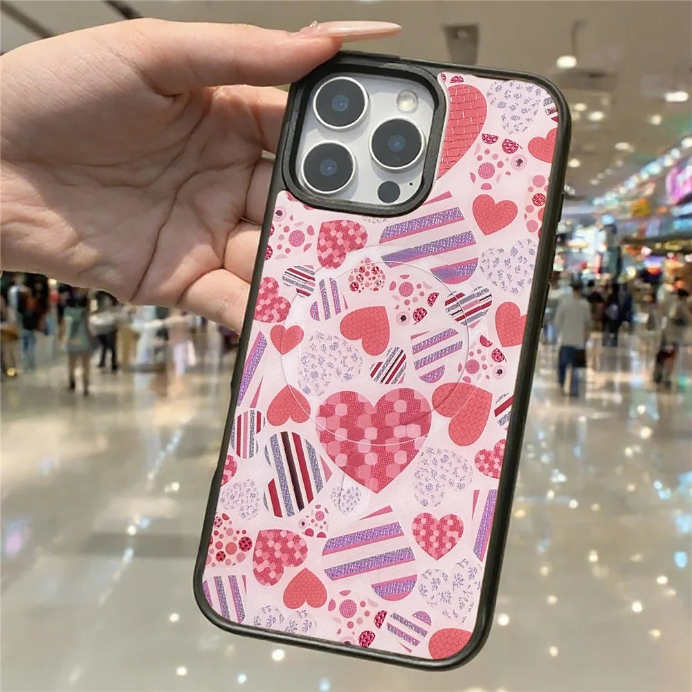 For iPhone 16 Pro Magnetic Case TPU PC Phone Cover with Detachable Love Heart Collection Backplate - Green - 4