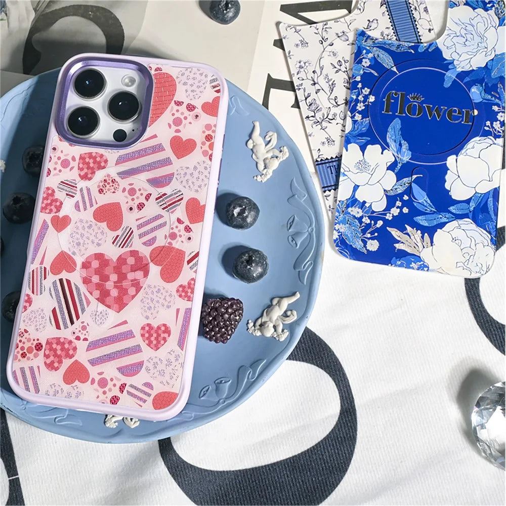 For iPhone 16 Pro Magnetic Case TPU PC Phone Cover with Detachable Love Heart Collection Backplate - Green - 5