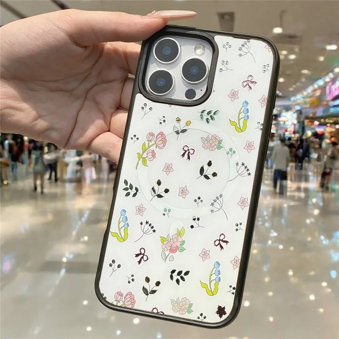 For iPhone 16 Pro Magnetic Case TPU PC Phone Cover with Detachable Spring Garden Backplate - Green - 5
