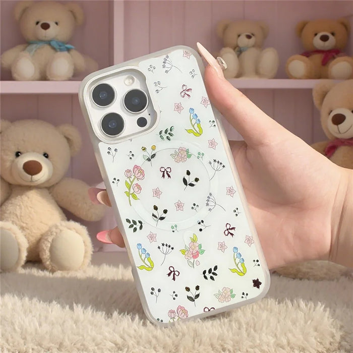 For iPhone 16 Pro Magnetic Case TPU PC Phone Cover with Detachable Spring Garden Backplate - Green - 7
