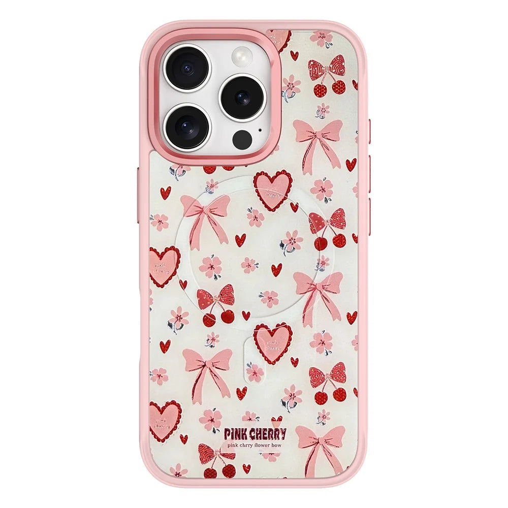 For iPhone 16 Pro Max Magnetic Case TPU PC Phone Cover with Detachable Pink Lover Theme Backplate - Pink - 1