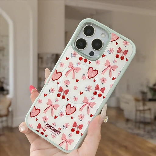 For iPhone 16 Pro Magnetic Case TPU PC Phone Cover with Detachable Pink Lover Theme Backplate - Green - 2