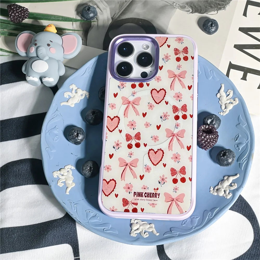 For iPhone 16 Pro Magnetic Case TPU PC Phone Cover with Detachable Pink Lover Theme Backplate - Green - 3