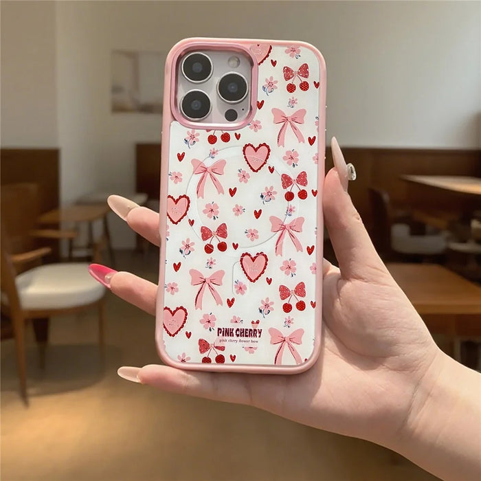 For iPhone 16 Pro Magnetic Case TPU PC Phone Cover with Detachable Pink Lover Theme Backplate - Green - 4