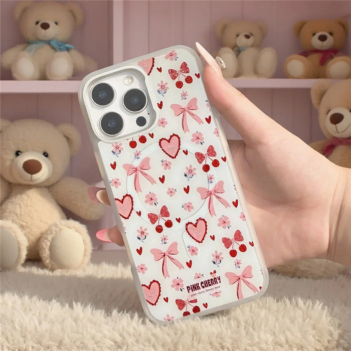 For iPhone 16 Pro Magnetic Case TPU PC Phone Cover with Detachable Pink Lover Theme Backplate - Green - 7