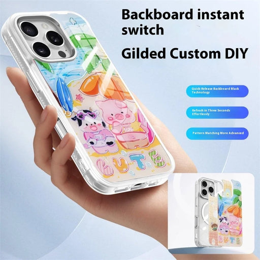 For iPhone 16 Pro Magnetic Case TPU PC Phone Cover with Detachable Cute Piggy Backplate - Black - 2