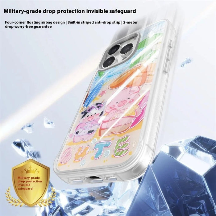 For iPhone 16 Pro Magnetic Case TPU PC Phone Cover with Detachable Cute Piggy Backplate - Black - 4