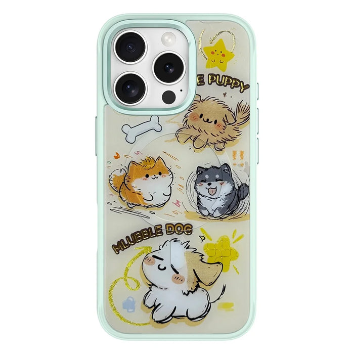 For iPhone 16 Pro Max Magnetic Case TPU PC Phone Cover with Detachable Whirlwind Dog Backplate - Green - 1