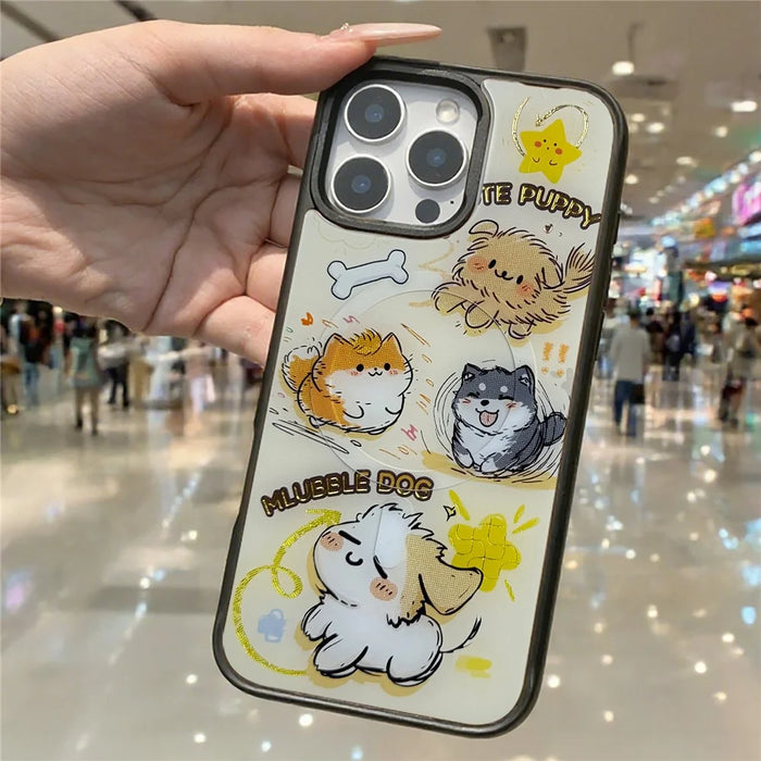 For iPhone 16 Pro Max Magnetic Case TPU PC Phone Cover with Detachable Whirlwind Dog Backplate - Green - 4