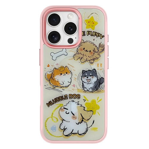 For iPhone 16 Pro Magnetic Case TPU PC Phone Cover with Detachable Whirlwind Dog Backplate - Pink - 1