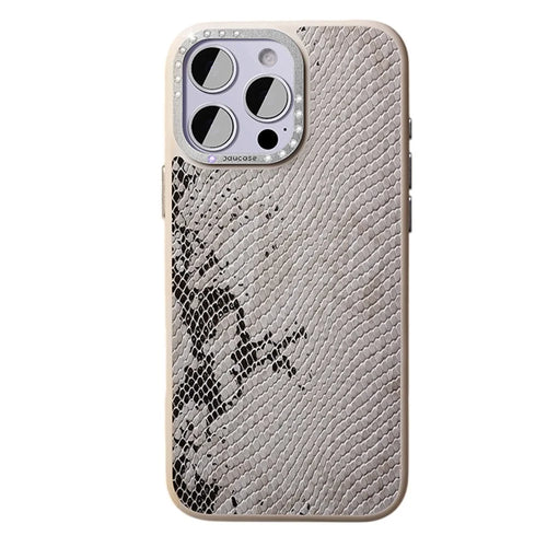 JAUCASE For iPhone 16 Pro Max Magnetic Case Snake Texture PU + TPU + PC Phone Back Cover - White - 1