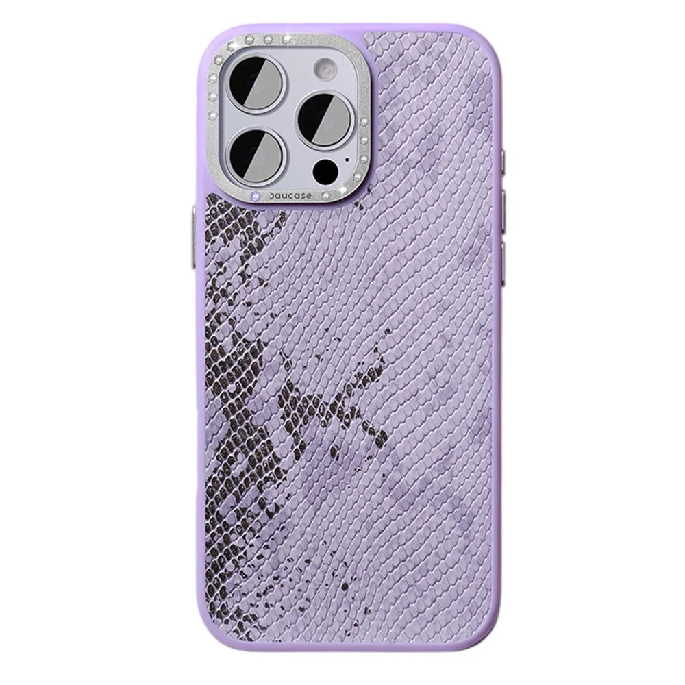JAUCASE For iPhone 16 Pro Magnetic Case Snake Texture PU + TPU + PC Phone Back Cover - Purple - 1