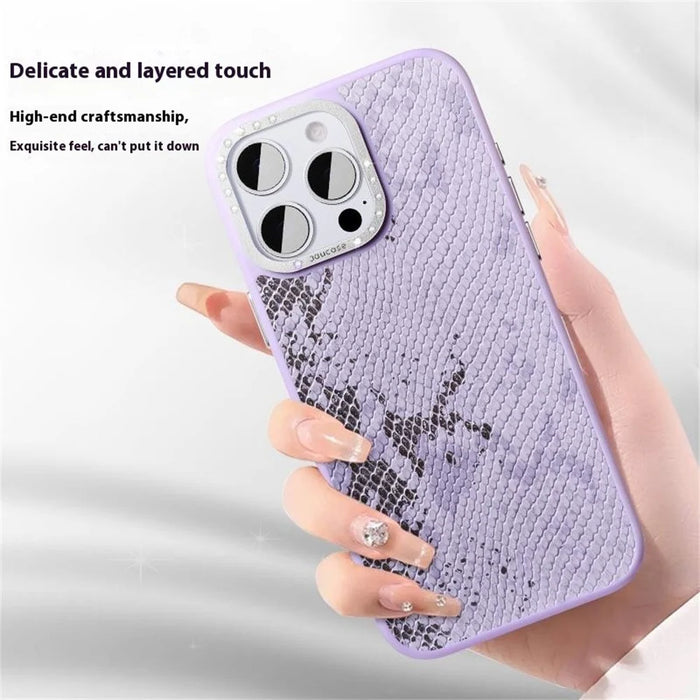 JAUCASE For iPhone 16 Pro Magnetic Case Snake Texture PU + TPU + PC Phone Back Cover - Purple - 2
