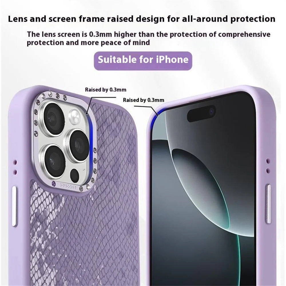 JAUCASE For iPhone 16 Pro Magnetic Case Snake Texture PU + TPU + PC Phone Back Cover - Purple - 4