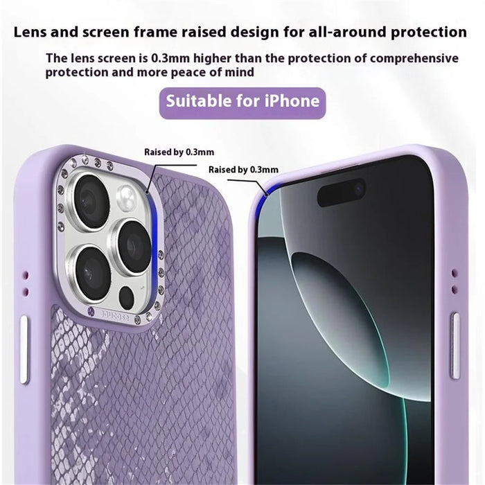 JAUCASE For iPhone 16 Pro Magnetic Case Snake Texture PU + TPU + PC Phone Back Cover - Purple - 4