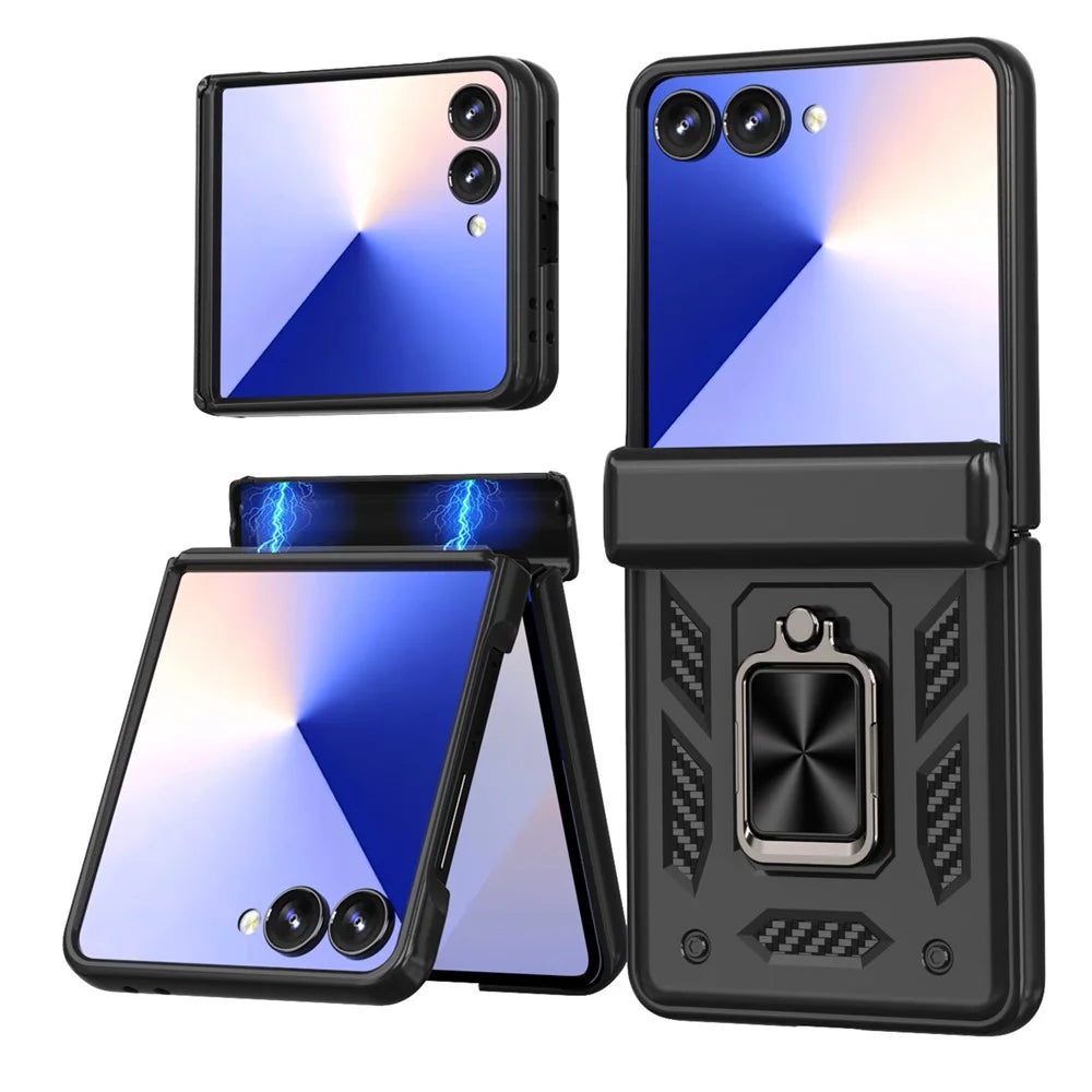 For Samsung Galaxy Z Flip7 5G Case PC + TPU Shockproof Phone Back Cover with Kickstand - Black - 1