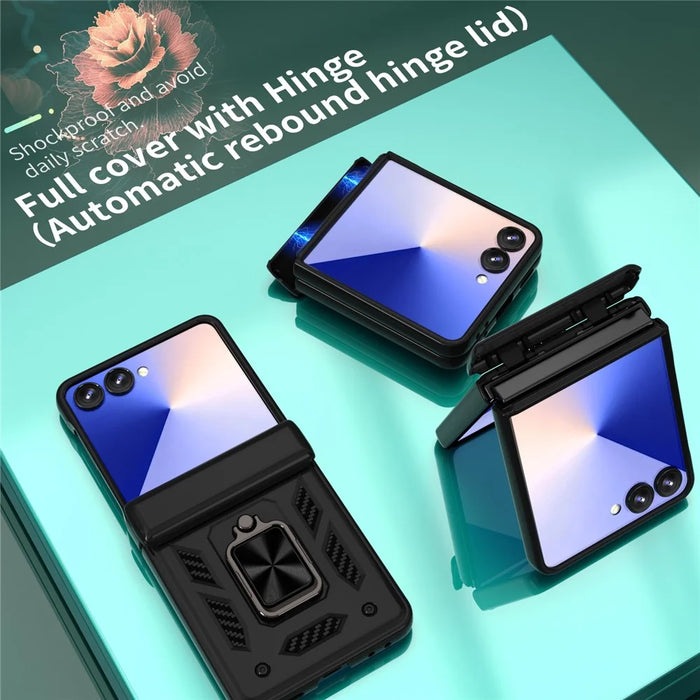 For Samsung Galaxy Z Flip7 5G Case PC + TPU Shockproof Phone Back Cover with Kickstand - Black - 4