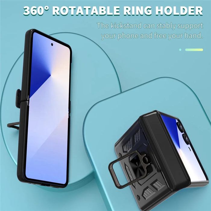 For Samsung Galaxy Z Flip7 5G Case PC + TPU Shockproof Phone Back Cover with Kickstand - Black - 5