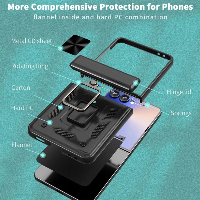 For Samsung Galaxy Z Flip7 5G Case PC + TPU Shockproof Phone Back Cover with Kickstand - Black - 6