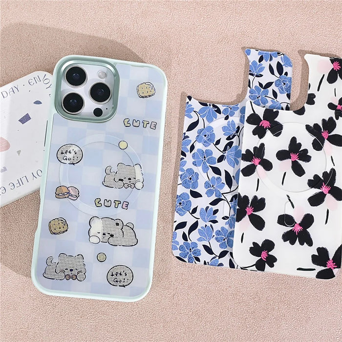 For iPhone 16 Pro Magnetic Case TPU PC Phone Cover with Detachable Cookie Bear Blue Backplate - Green - 5